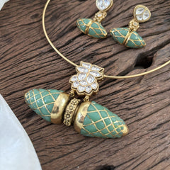 Statement Silver Hasli with Pastel Green Pendant - J1879