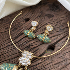 Statement Silver Hasli with Pastel Green Pendant - J1879