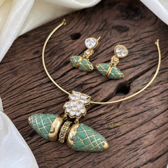 Statement Silver Hasli with Pastel Green Pendant - J1879