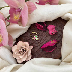 Vriksham Trio Shape Gold-Toned Kundan Jadau With White Red & Green Septum Ring-J3891