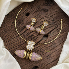 Statement Silver Hasli with Pastel Pink Pendant - J1880