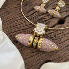 Statement Silver Hasli with Pastel Pink Pendant - J1880