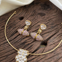 Statement Silver Hasli with Pastel Pink Pendant - J1880