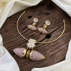 Statement Silver Hasli with Pastel Pink Pendant - J1880