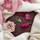 Vriksham Leaf Style Gold-Toned Kundan Jadau With White Green & Red Septum Ring-J3904