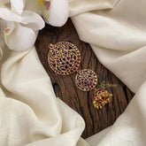Vriksham Floral Red Green Kemp Stone Jhumka Bun Billai-Jada Billai-G17188