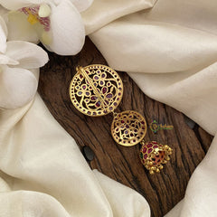 Vriksham Floral Red Green Kemp Stone Jhumka Bun Billai-Jada Billai-G17188