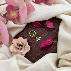 Vriksham Diagonal Style Gold-Toned Kundan Jadau With Green Septum Ring-Pearls-J3912