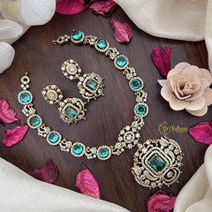 Vriksham Elegant Victorian Diamond Short Neckpiece-Sky Blue-VV1967