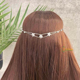 Vriksham Modern Floral Silver Triangle Link Dainty Back Hair Chain Hair Vine-G22077