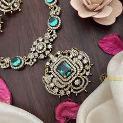 Vriksham Elegant Victorian Diamond Short Neckpiece-Sky Blue-VV1967