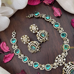 Vriksham Elegant Victorian Diamond Short Neckpiece-Sky Blue-VV1967