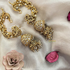 Vriksham Antique Gold Buttalu Nakshi With Lakshmi Ear cuff Double Jhumkas Earrings-White-Pearl-G19225