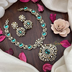 Vriksham Elegant Victorian Diamond Short Neckpiece-Sky Blue-VV1967