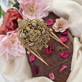 Vriksham Ad Stone Lakshmi Vangi / Armlets-Green-Gold Beads-G18165