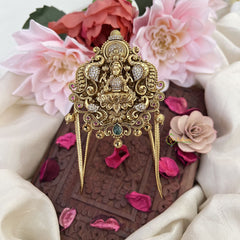 Vriksham Ad Stone Lakshmi Vangi / Armlets-Green-Gold Beads-G18165