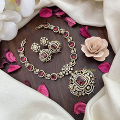 Vriksham Elegant Victorian Diamond Short Neckpiece-Red-VV1968