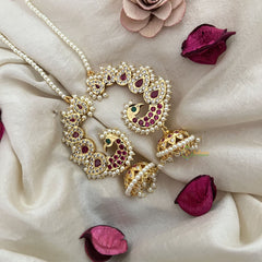 Vriksham Peacock Style Kundan Ear cuff Jhumkas Earrings-Pearl-G19224