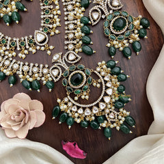 Vriksham Double Layer Victorian Diamond Short Neckpiece-Dark Green Bead-VV1970