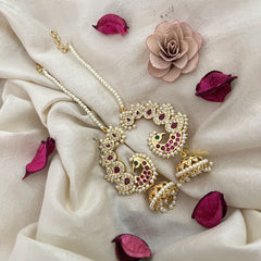 Vriksham Peacock Style Kundan Ear cuff Jhumkas Earrings-Pearl-G19224