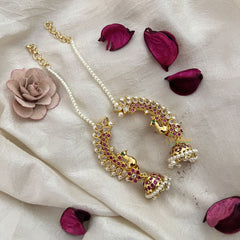 Vriksham Elegant Peacock With Accent Stone Ear cuff Jhumkas Earrings-Pearl-G19221