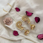Vriksham Bridal South Indian Floral Style Kundan Ear cuff Jhumkas Earrings-Pearl-G19223