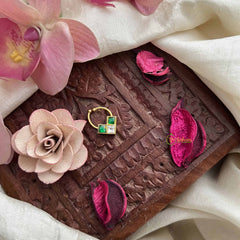 Vriksham Triangle Style Gold-Toned Kundan Jadau With White Green Septum Ring-J3896