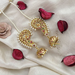 Vriksham Bridal South Indian Floral Style Kundan Ear cuff Jhumkas Earrings-Pearl-G19223