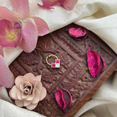 Vriksham Triangle Style Gold-Toned Kundan Jadau With White Red Septum Ring-J3898