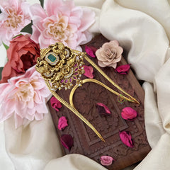 Vriksham Square green Stone Vangi / Armlets-Pearls- Gold Beads-G18157