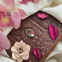 Vriksham Triangle Style Gold-Toned Kundan Jadau With White Green & Red Septum Ring-J3897