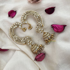 Vriksham Ethnic Indian Golden Finish Floral Ear cuff Jhumkas Earrings-White-Pearl-G19219