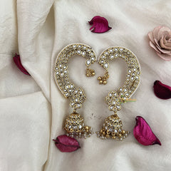 Vriksham Ethnic Indian Golden Finish Floral Ear cuff Jhumkas Earrings-White-Pearl-G19219