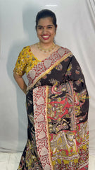 Vriksham Black Kalamkari Saree With Gatti Border-VS4389