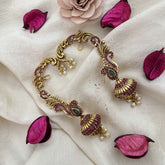 Vriksham Golden Finish Peacock Bridal Earcuff Earrings-Pearl-Red-G19213