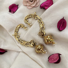 Vriksham Golden Finish Peacock Bridal Earcuff Earrings-Pearl-Red-G19213