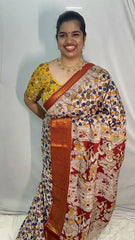 Vriksham Off White Kalamkari Saree With Kanchi Border-VS4403