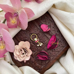 Vriksham Trio Shape  Gold-Toned Kundan Jadau With White Red Septum Ring-Pearls-J3894