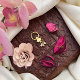 Vriksham Trio Shape  Gold-Toned Kundan Jadau With White Red Septum Ring-Pearls-J3894