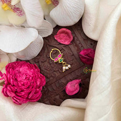 Vriksham Trio Style Red Green & White Kundan Reversible Jadau Septum Ring-Pearls-J4075