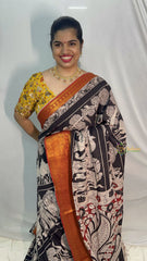 Vriksham Black Kalamkari Saree With Kanchi Border-VS4394