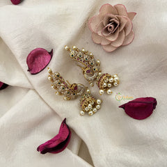 Vriksham Traditional Peacock Shaped Earcuff Earrings-Green-Pearl-G19209