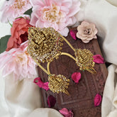 Vriksham Golden White Stone Three Lakshmi Vangi /Armlet-Golden Bead-G18190