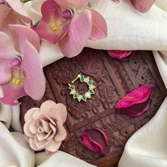 Vriksham Pear Shape Jadau Press Naths/Nose Pin-White & Green-J3876