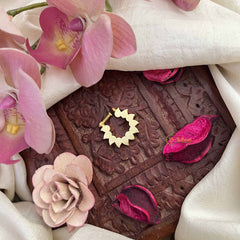 Vriksham Pear Shape Jadau Press Naths/Nose Pin-White & Green-J3876