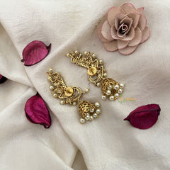 Vriksham Traditional Peacock Shaped Earcuff Earrings-Red-Pearl-G19208