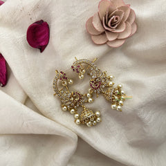 Vriksham Designer Peacock Shaped Earcuff Earrings-Red-Pearl-G19211