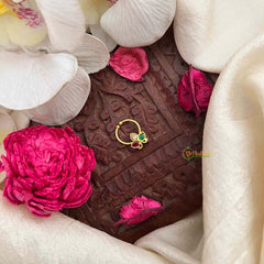 Vriksham Classic Three Leaf Style Green Red & White Kundan Jadau Septum Ring-J4079