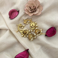 Vriksham Designer Peacock Shaped Earcuff Earrings-Red-Pearl-G19211