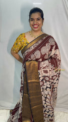 Vriksham Brown Kalamkari Saree With Kanchi Border-VS4397